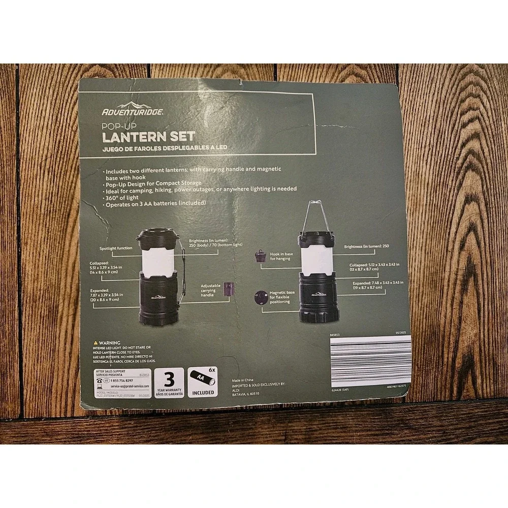 Adventuridge Pop Up Lantern Set 2 Pack Collapsible LED Camping Lights‎ Batteries